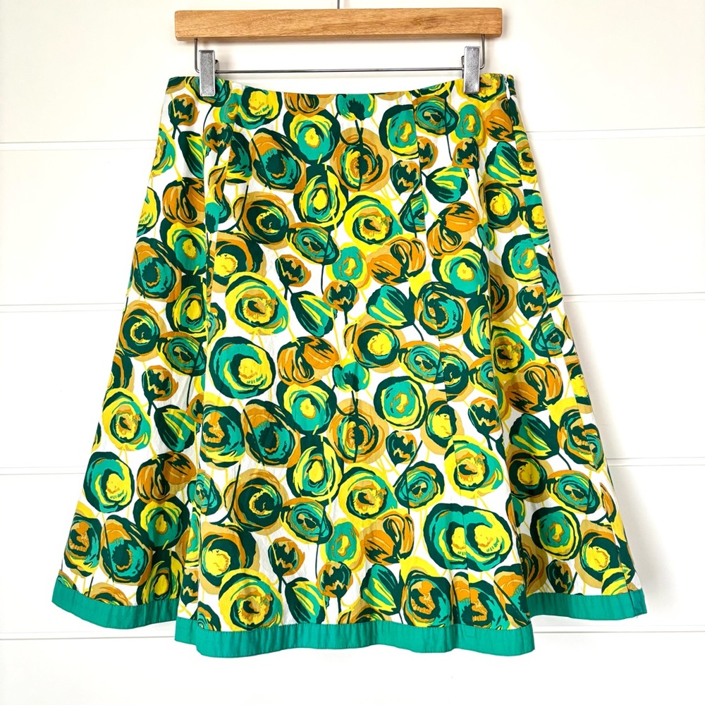 Boden Floral Green and Yellow A-Line Cotton Skirt Size 8